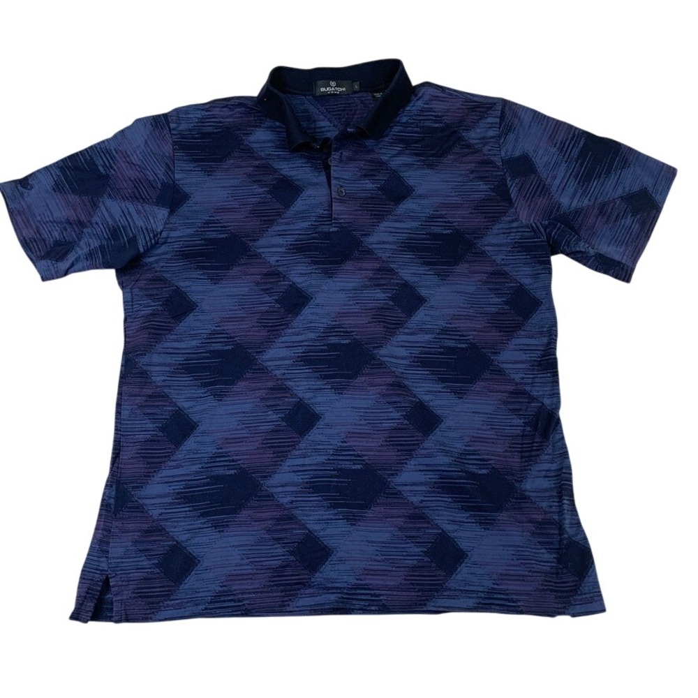 Bugatchi Uomo Polo Shirt Mens Large Blue Purple Geometric Mercerized Cotton L